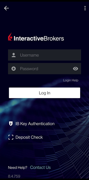 The IBKR Mobile login screen for the Android Phone. 